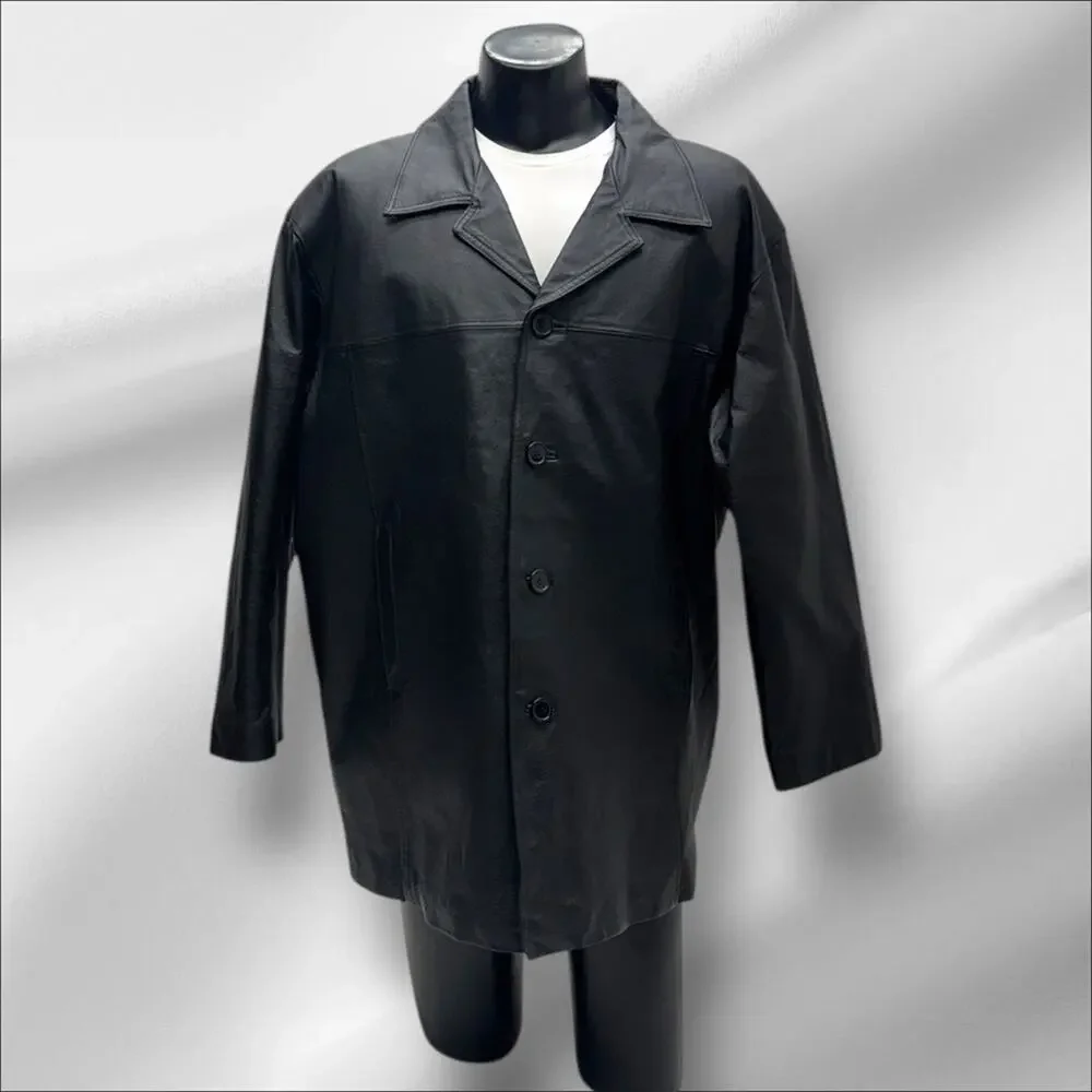 HABAND Men’s XL Black Quilt Lined Leather Jacket